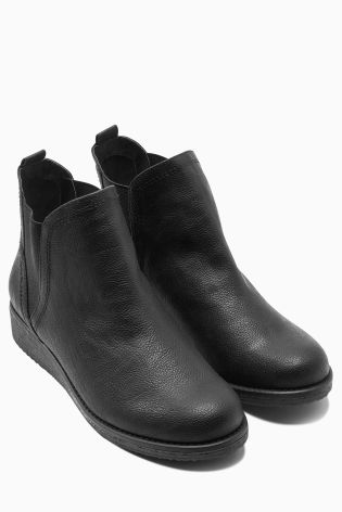 Black Casual Chelsea Wedge Boots